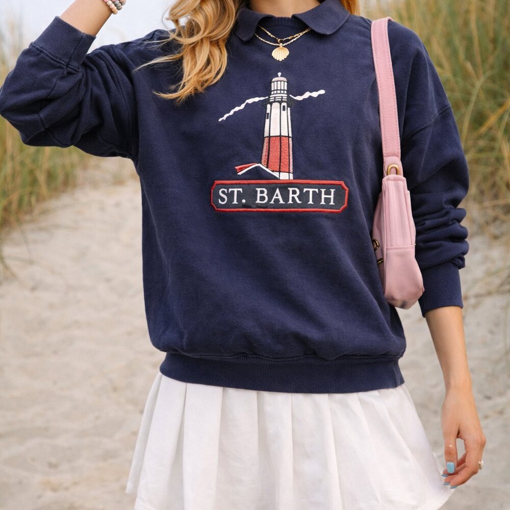 St. Barth Navy Crewneck Pullover Sweater